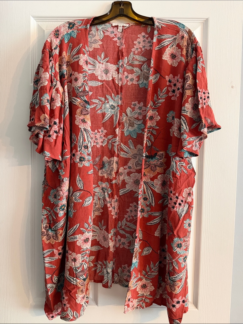 Maurices Coral Floral Open-Front Swim Coverup Kimono